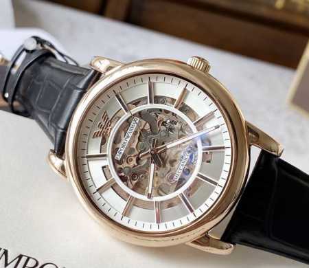 Armani Ar60007 Rose Gold Skeletonized Transparent Leather Strap Automatic Mecha - Click Image to Close
