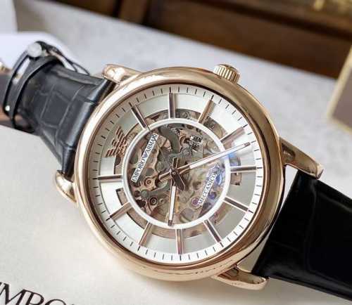 Armani Ar60007 Rose Gold Skeletonized Transparent Leather Strap Automatic Mecha