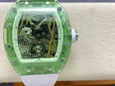 Rm Richard Mille Panda Eating Golden Bamboo Clear Crystal RM26-01 Tourbillon Wat
