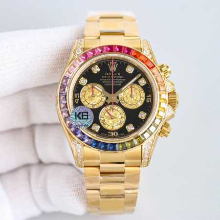 Rolex Rainbow Bezel Daytona Platinum Eye Cal. 7750 Mechanical Chronograph, "Sec - Click Image to Close