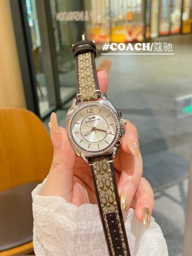 Coach classic quartz women's watch, 36mm diameter, cloth leather strap, pay att