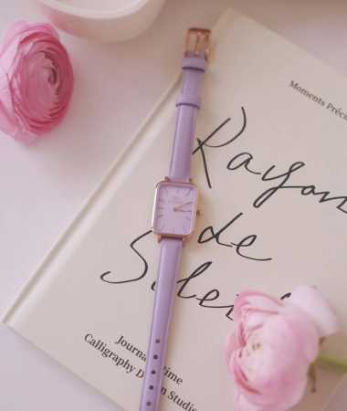 Dw Floral Time Series Lavender Purple Mother-of-Pearl Square Watch Retro square - Click Image to Close